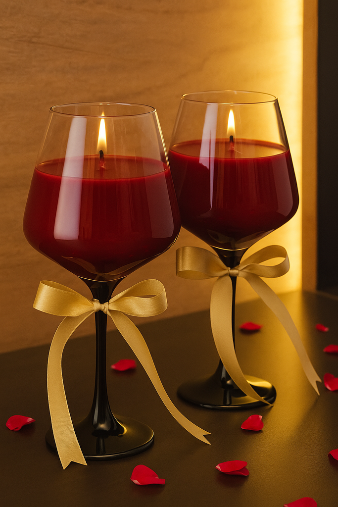 Romantic Red Wine Glass Candle Set for Couples – Handmade Luxury Valentine & Anniversary Gift by Delish Aroma Candles