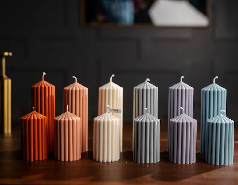 DeLishAroma Pillar Ribbed Candle, Ribbed Peak Pillar Candle, Table Candle, Wedding Decoration, Decorative Candle, Ribbed Thick Candle, Column Candle (Jasmine, 8cm)