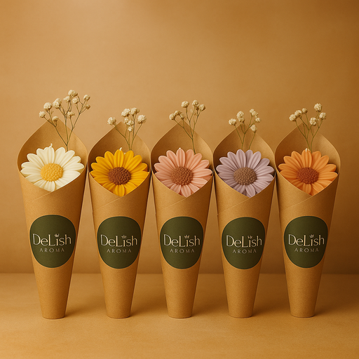 DeLish Aroma™ DaisyBloom Flower Candle – Handcrafted Scented Soy Wax Floral Gift | Set of 1