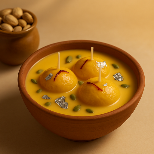 Luxury Rasmalai Dessert Candle – Handcrafted Sandalwood Festive Gift